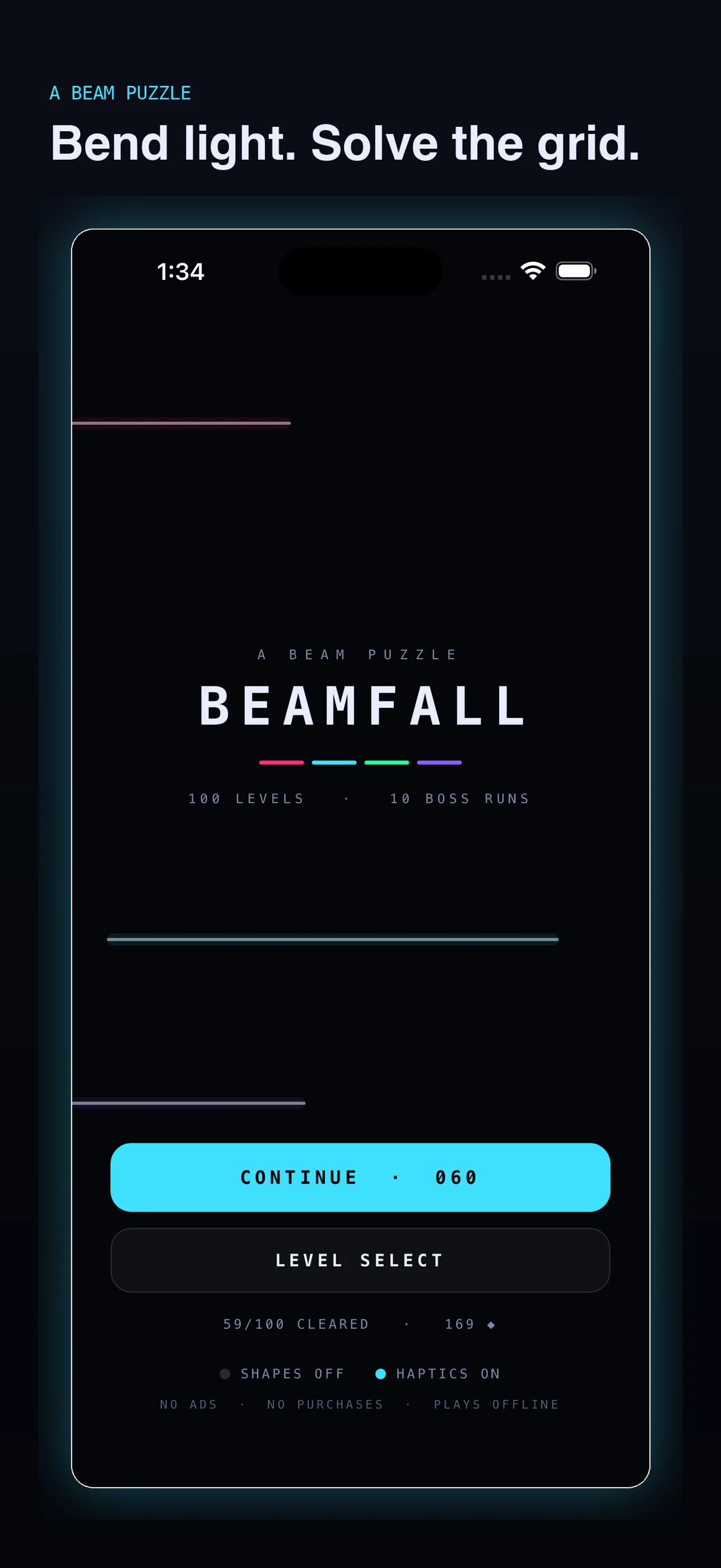 BeamFall home screen