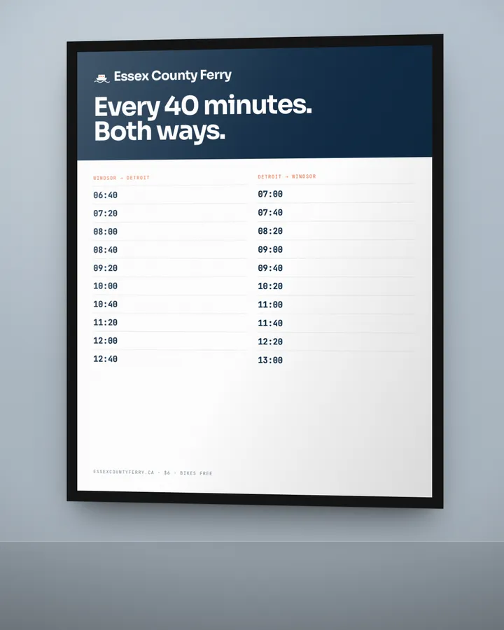 Essex County Ferry: Timetable poster