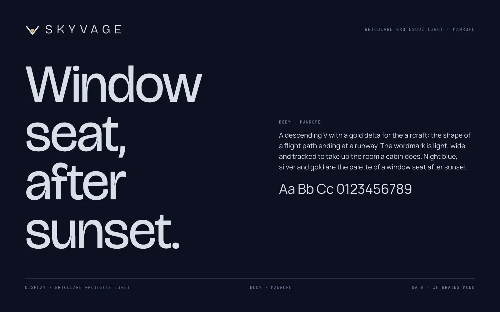 Skyvage type specimen