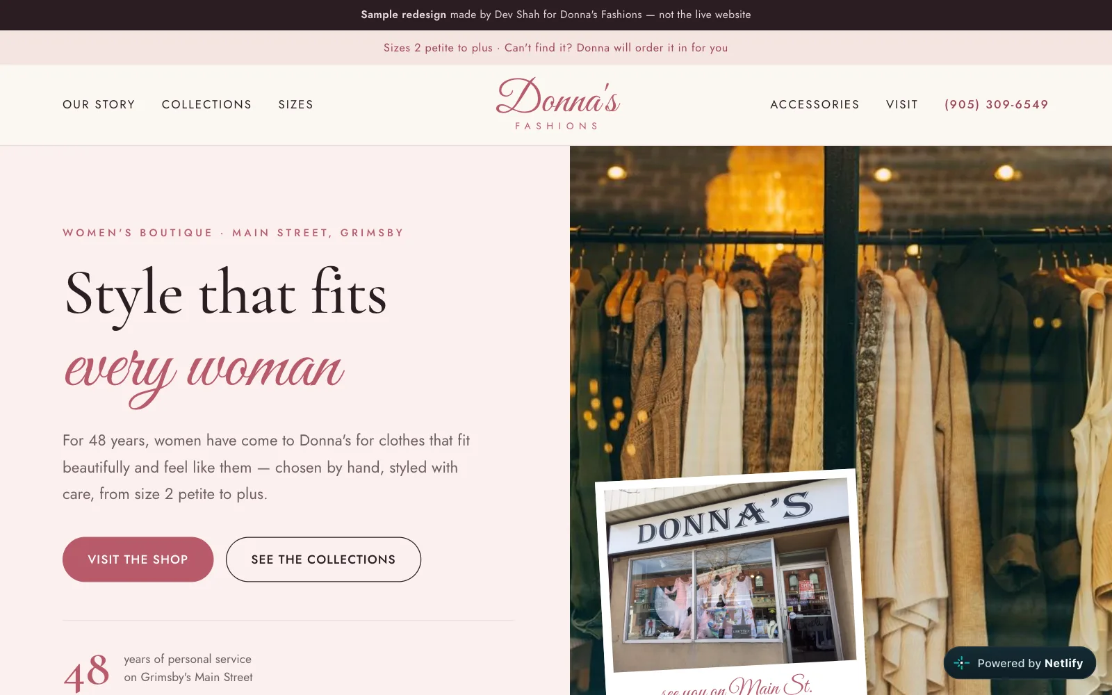 Donna's Fashions sample site on a laptop