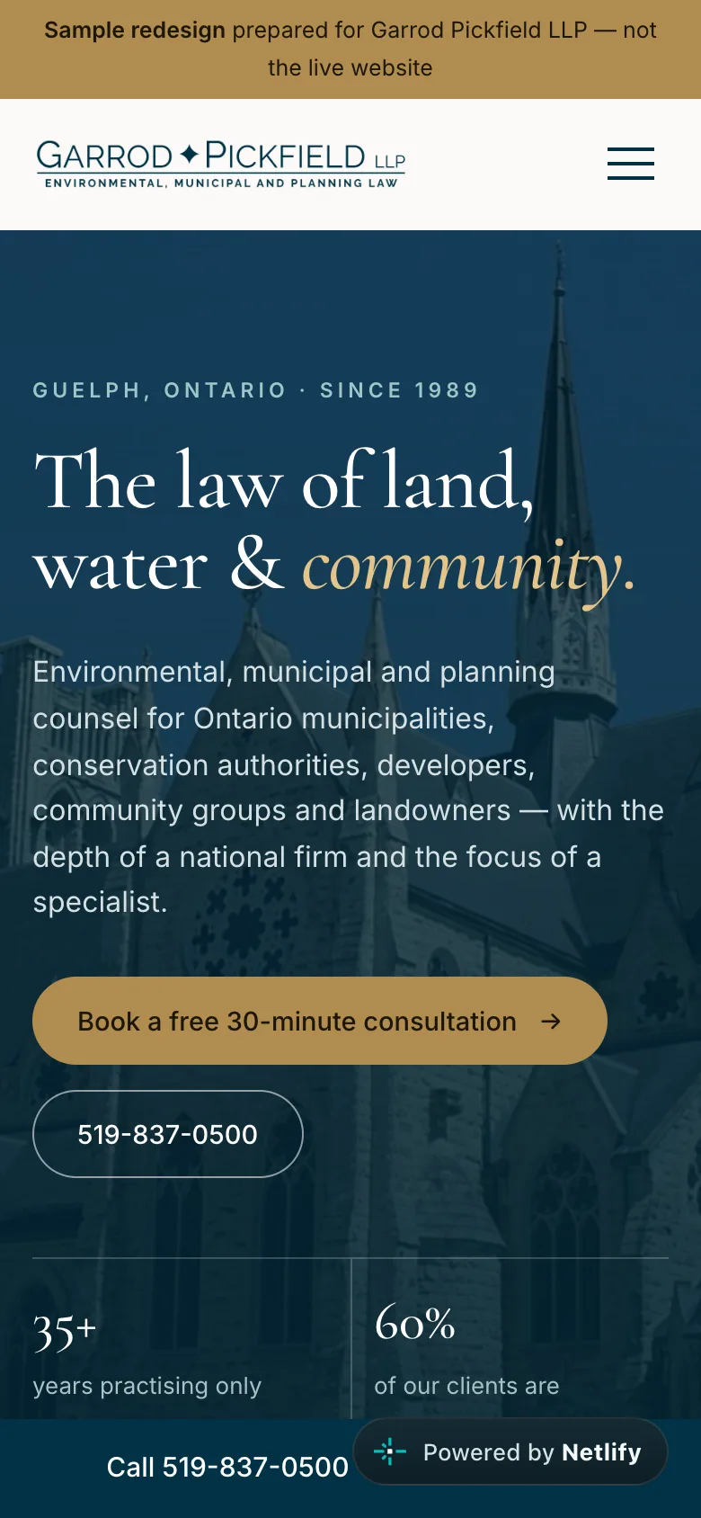 Garrod Pickfield LLP sample site on a phone