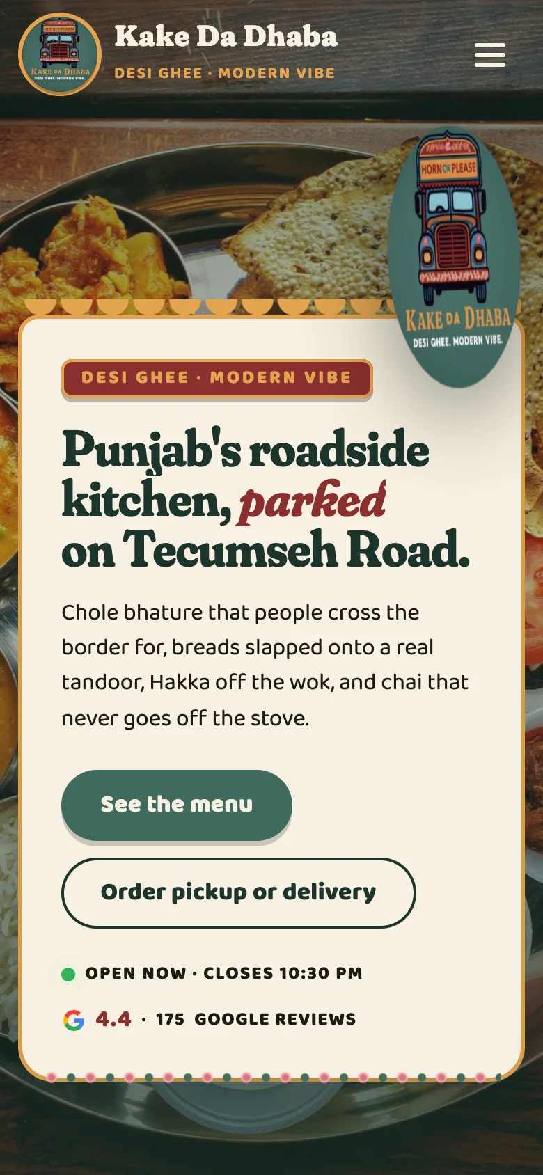 Kake Da Dhaba sample site on a phone