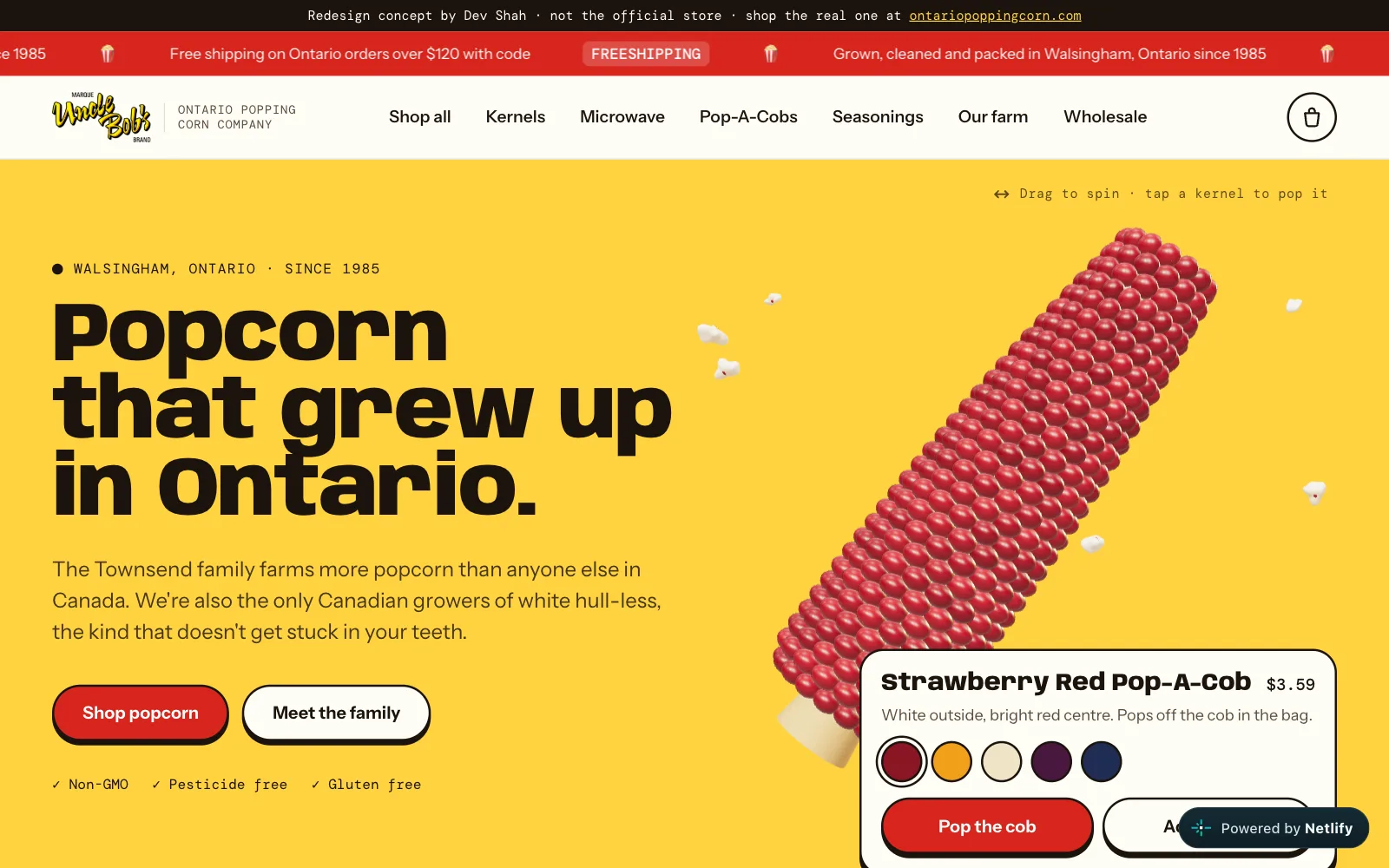 Uncle Bob's Popcorn sample site on a laptop